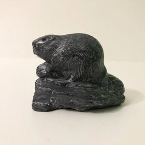 Vintage Wolf Original Hand Carved Beaver Soap Stone Sculpture Canada 3 Inch Tall